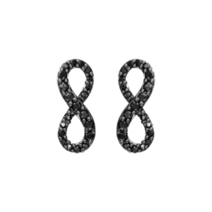 Boucles d'Oreilles Tige Argent Rhodie "Infini" Oxydes Noirs Sertis