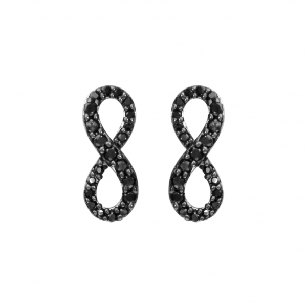 Boucles d'Oreilles Tige Argent Rhodie "Infini" Oxydes Noirs Sertis